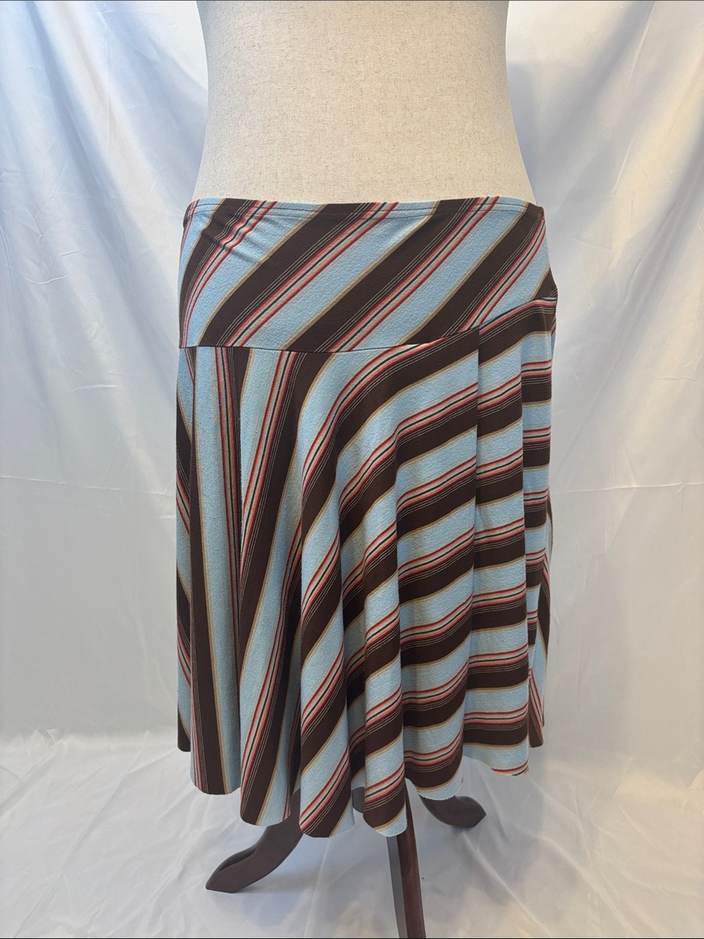 Vintage Joe Benbasset Y2K Multi-Stripe Asymmetrical Midi Skirt Blue Brown